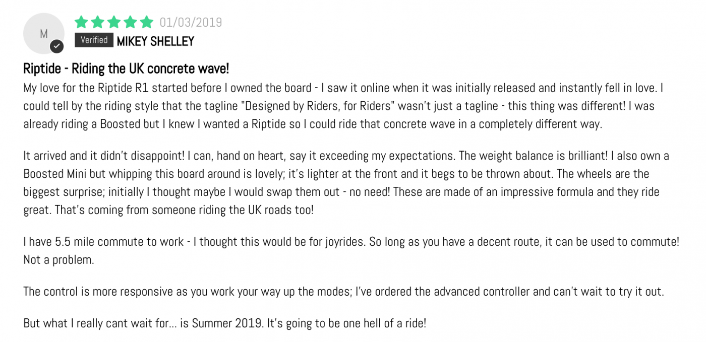 Riptide R1 Customer Review 1