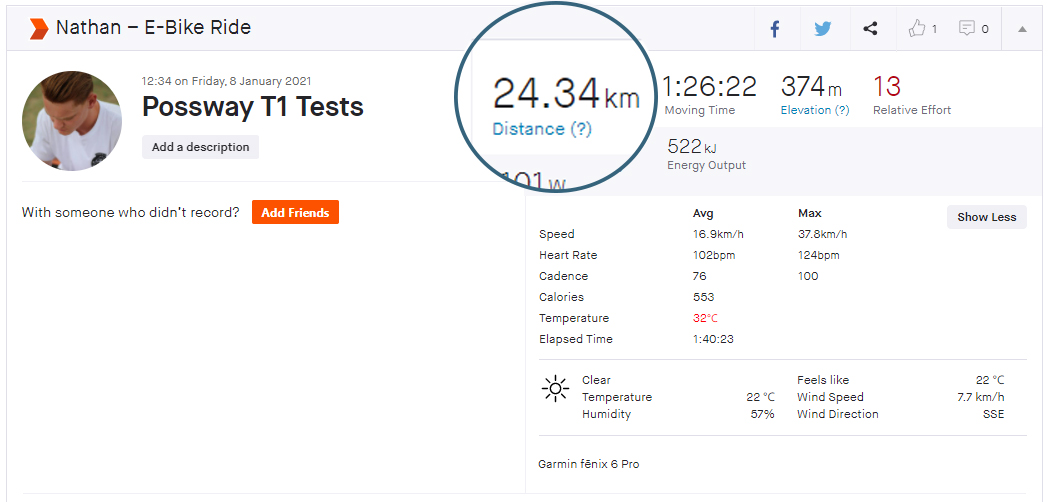 Possway T1 Range Test Data - 24.34km