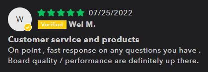 B-One Titan X Customer Review: 5 Stars - On point , fast response on any questions you have.
Board quality and performance are definitely up there.