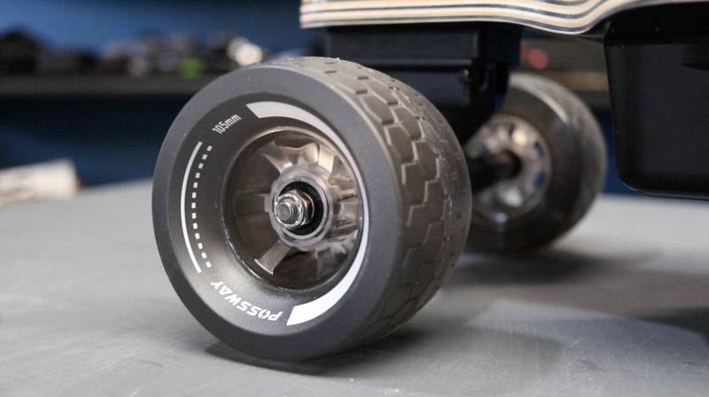 105mm black urban terrain electric skateboard wheels on the possway lynx